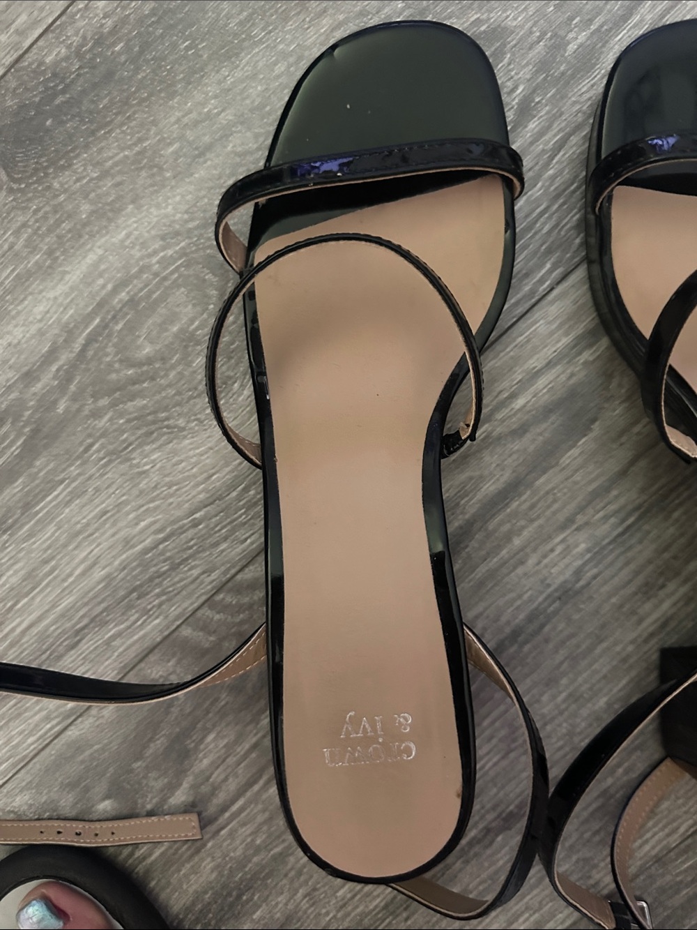 crown & ivy Black Patent Strappy Flat Sandals